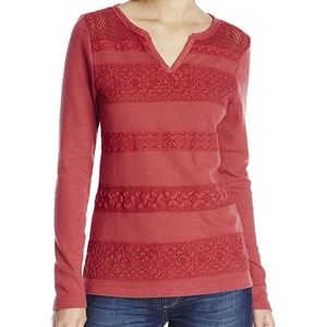 Lucky Brand Lace Stripe Red Thermal Tee